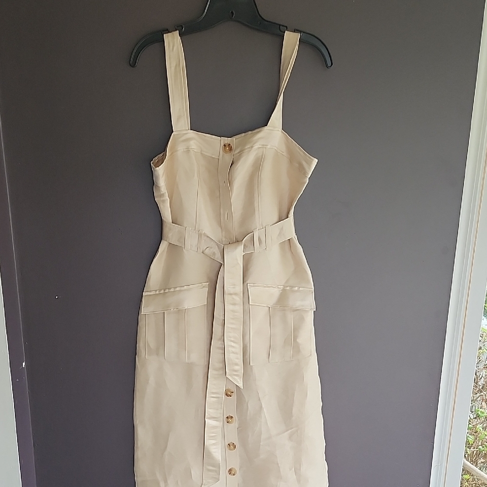 Express Beige Midi Dress with Button Detail